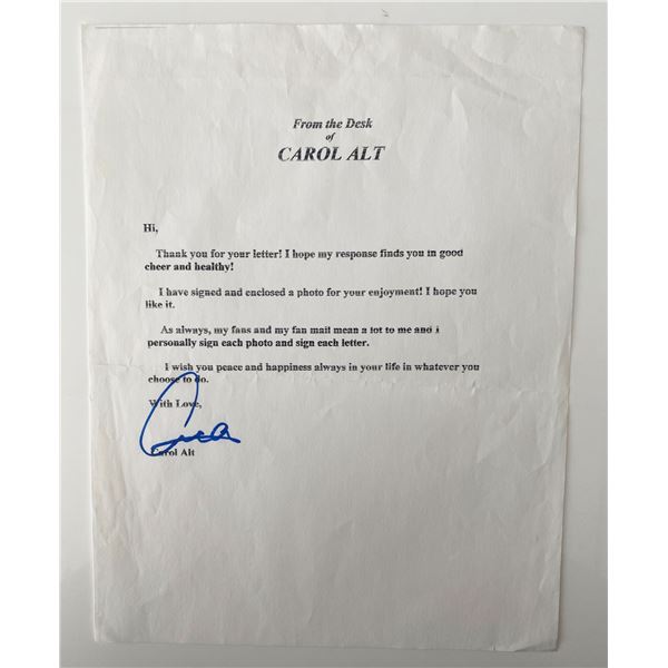 Carol Alt signed letter