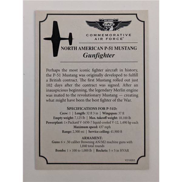 P-51 Mustang Gunfighter Commemorative Air Force Card
