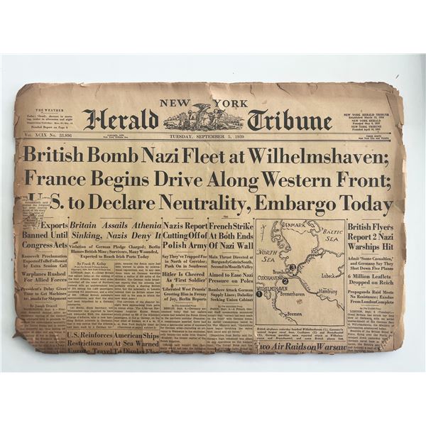 WWII 1939 New York Herald Tribune newspaper