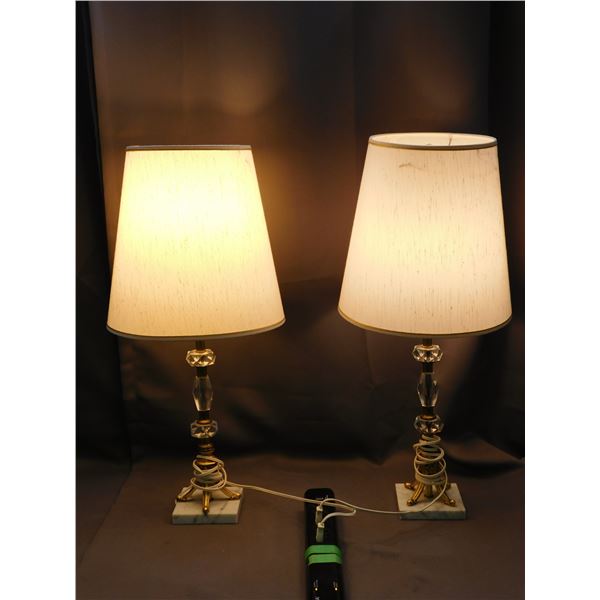 Pair of White, Crystal and Brass Table Lamps *working 25" tall