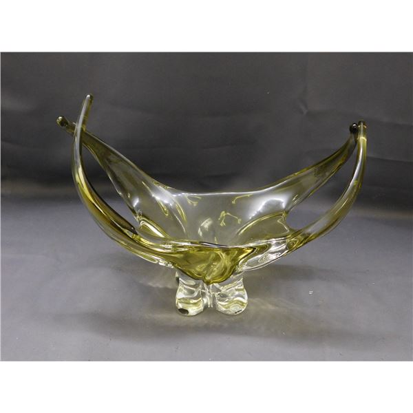 Vintage MCM Art Glass Blown Glass Green Centerpiece (unmarked) 12 