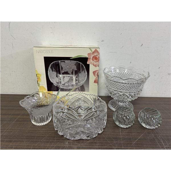 Lot of 6 Crystal Glass Bowls, Servers