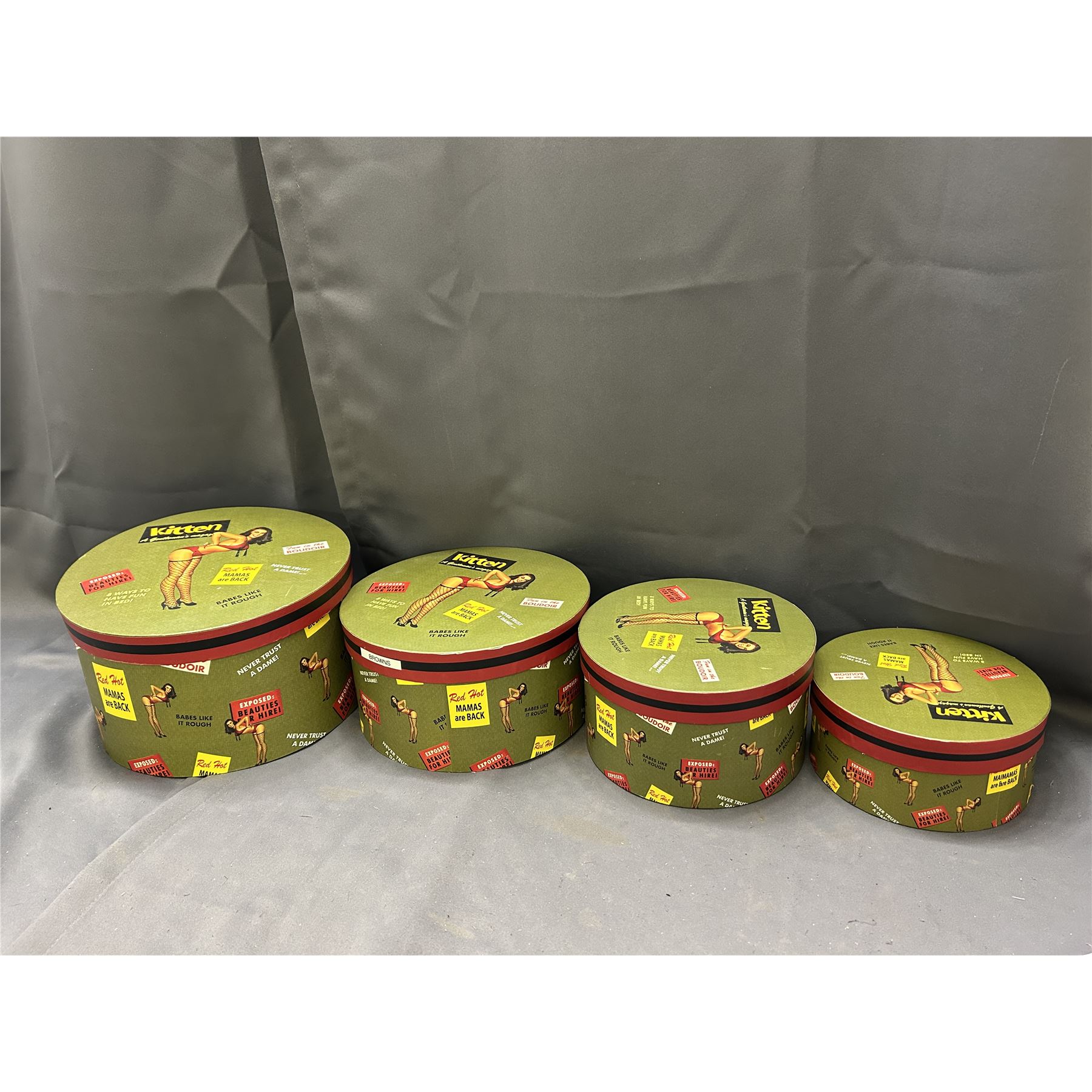 Lot of 4 Pin-Up Round Decorative Boxes