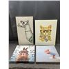 Image 1 : Lot of 4 Canvas Prints Pig 14x14", rabbit 14x14", llama 22.5x12.5", cat 16x20"