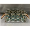 Image 1 : Vintage MCM Set of 8 Highball Glasses / Tumblers in Carrier, Gold & Green Design