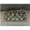 Image 2 : Vintage MCM Set of 8 Highball Glasses / Tumblers in Carrier, Gold & Green Design