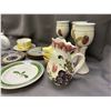 Image 2 : Lot of Assorted Pottery Plates, Cup and Saucer, Pitchers, Candle Holders
