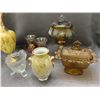 Image 2 : Lot of Amber Glass Dish, Candy Dish, Vases, Pitcher / Vases