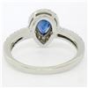 Image 4 : 14k White Gold 1.33 ctw FINE Pear Sapphire Solitaire Ring w/ Round Diamond Halo