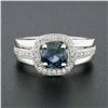 Image 2 : Fredric Sage 18k White Gold Round Sapphire Solitaire Pave Diamond Halo Band Ring