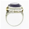 Image 8 : Antique 10K TT Gold Oval Bezel Purple Stone Seed Pearl Halo & Open Filigree Ring
