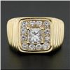 Image 3 : Men's Ribbed 14K Gold 1.91 ctw GIA Princess Cut Diamond Solitaire & Halo Ring