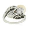 Image 8 : Vintage 14K Gold GIA Cultured Saltwater Akoya Pearl Baguette Diamond Bypass Ring