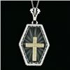 Image 6 : Antique Art Deco 14K Gold French Camphor Glass Hand Etched Cross Pendant & Chain