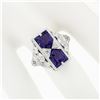 Image 3 : 14K White Gold 1.80 ctw Amethyst & Diamond Filigree Etched Milgrain Platter Ring