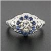 Image 2 : Vintage 18k White Gold 1.09 ctw Diamond Solitaire Sapphire Halo W/ Milgrain Ring