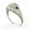 Image 9 : Antique Art Deco 18k Gold Old European Diamond w/ Sapphire Floral Filigree Ring