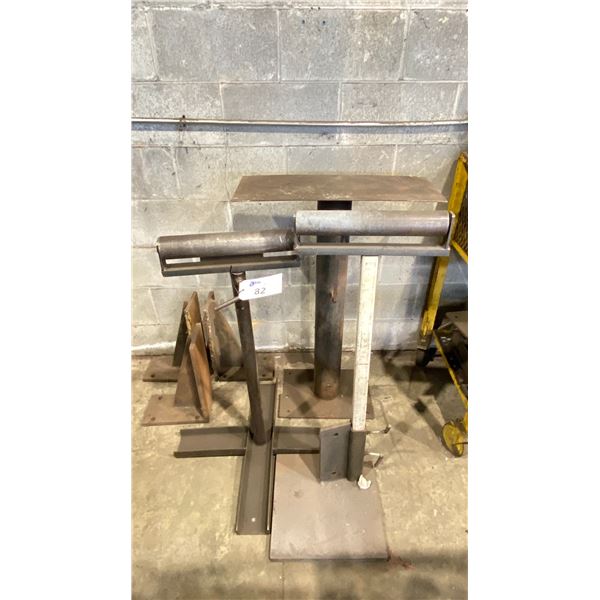 ADJUSTABLE PEDESTAL MATERIAL ROLLER STANDS, WORK STAND & (3) 90 DEGREE MILLING AND DRILLING ANGLE