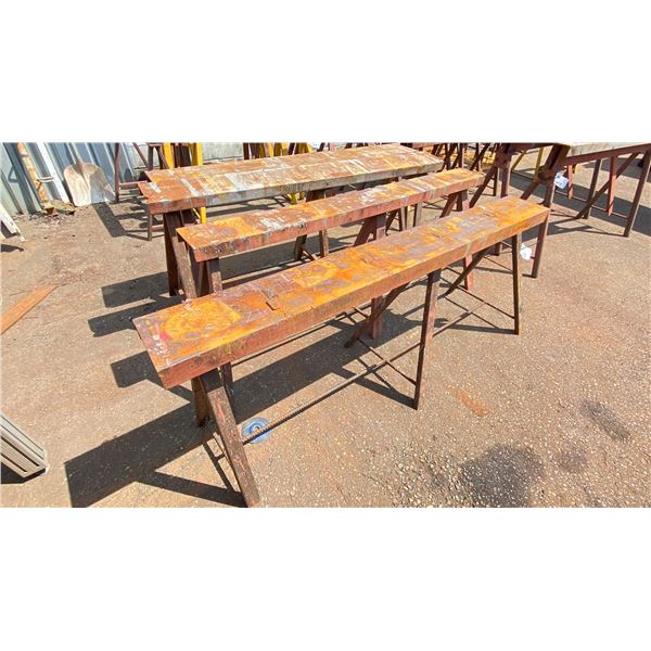GROUP OF 4 CUSTOM BUILT METAL SAW HORSES APPROX 6'L X 2.5'H