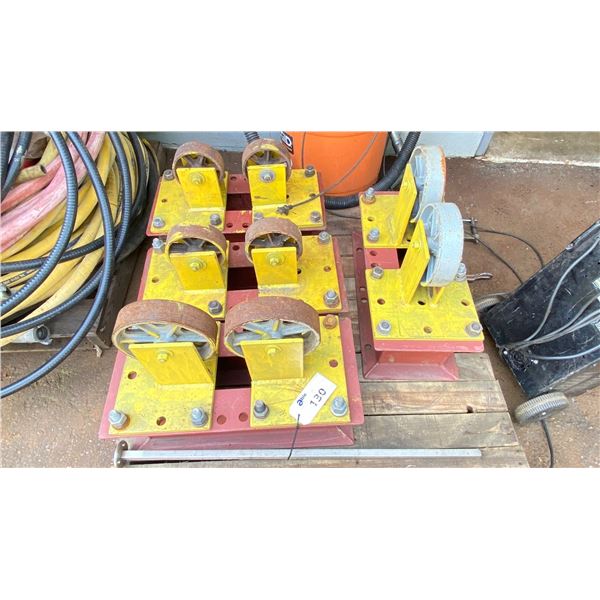 PALLET OF 4 PAIRS OF HEAVY STEEL CASTERS ON METAL BASES
