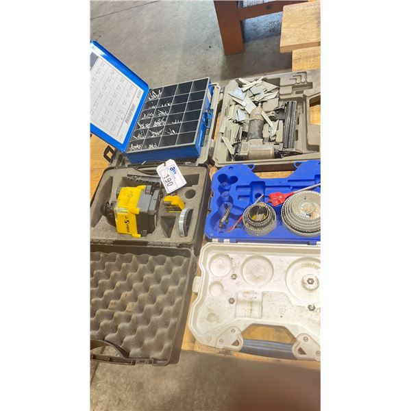 STABILA LMR LASER LEVEL IN HARD TRANSPORT CASE, PNEUMATIC NAILER, HOLE SAW & RIVETS SET