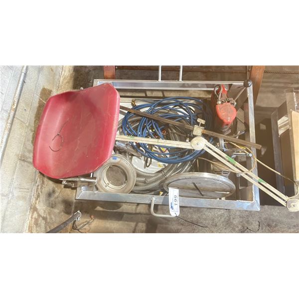 METAL BIN OF ASSORTED TOLLS & HARDWARE