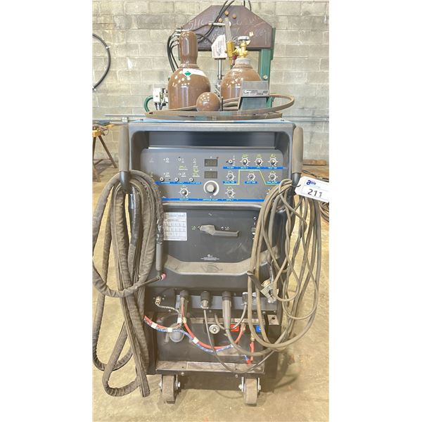 MILLER SYNCROWAVE 350 LX TIG WELDER ON MOBILE CART WITH 2 ARGON GAS CYLINDERS