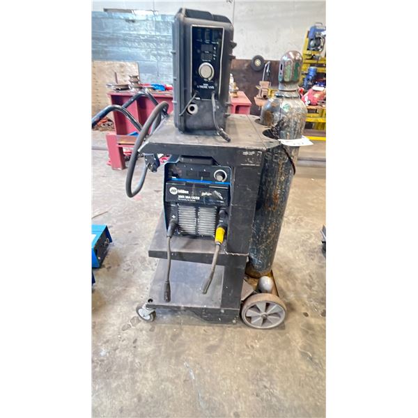 MOBILE WELDERS CART WITH 2 WELDING MACHINES - MILLER XMT 304 CC/CV DC INVERTER ARC WELDER & MILLER