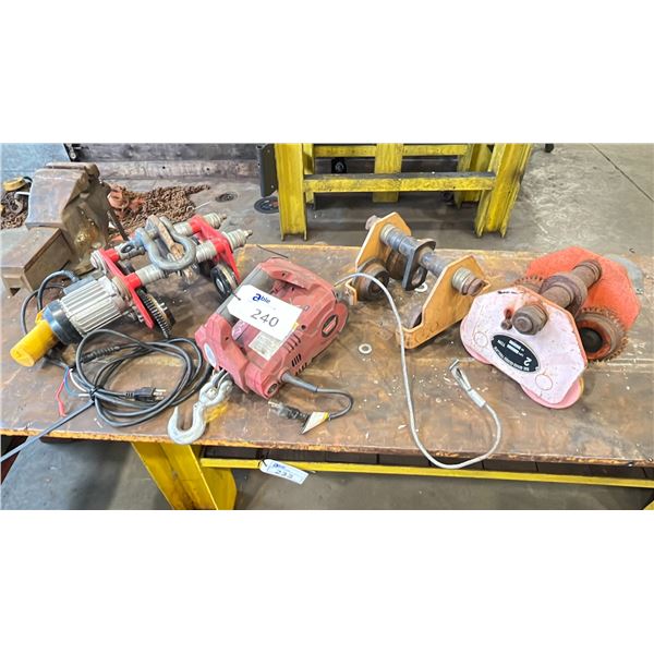 WARN POWER CABLE WINCH, POWER TROLLY & 2 CRANE RAIL TROLLEYS