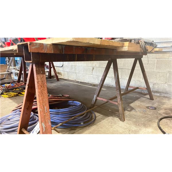 GROUP OF 4 CUSTOM BUILT STEEL SAW HORSES APPROX 6'L X 2.5'H
