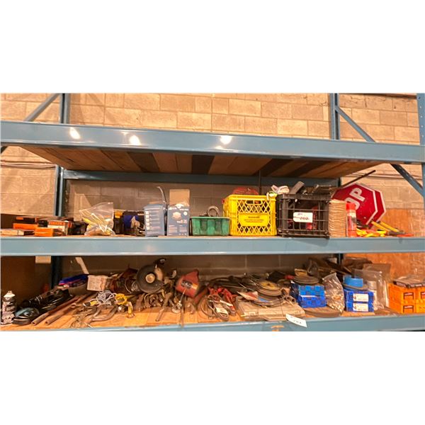 SHELF OF ASSORTED TOOLS, HARDWARE & SHOP SUPPLIES