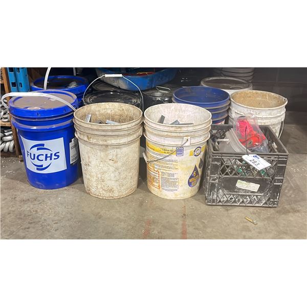 LARGE LOT OF ASSORTED METAL SCRAPS, HARDWARE & ASSORTED LUBRICANTS/COMPOUNDS