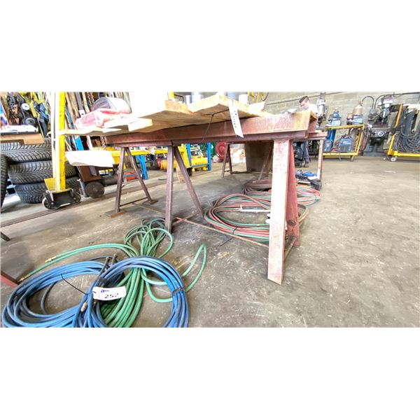 GROUP OF 4 CUSTOM BUILT METAL SAW HORSES APPROX 6'L X 2.5'H