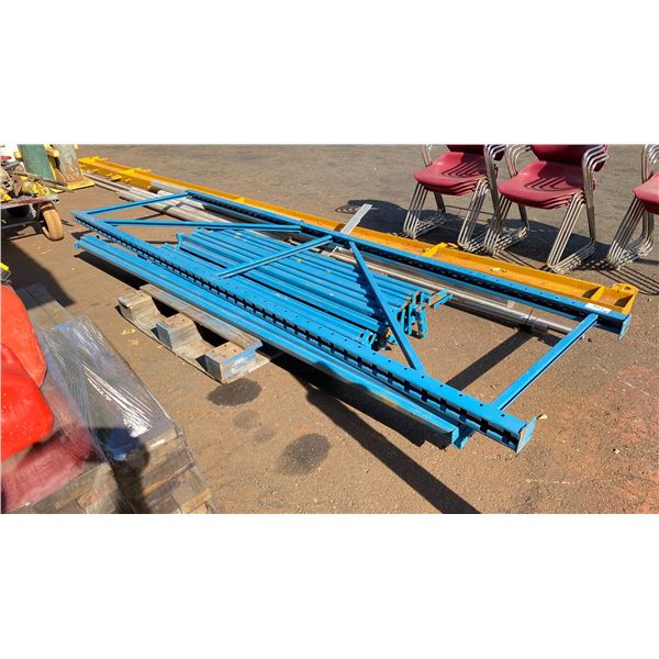 BLUE PALLET RACKING - (1) 12FT UPRIGHT, (1) 10FT SIDE RAIL AND (10) 6FT SIDE RAILS