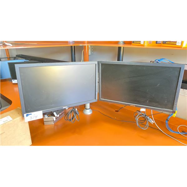 2 - DELL 21" COMPUTER MONITORS WITH DOUBLE MONITOR DESK MOUNT