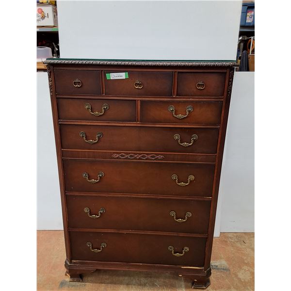 * Vintage Style 11 Drawer Tallboy w/Tempered Glass - 35" x 19" x 50"Tall - CANNOT SHIP