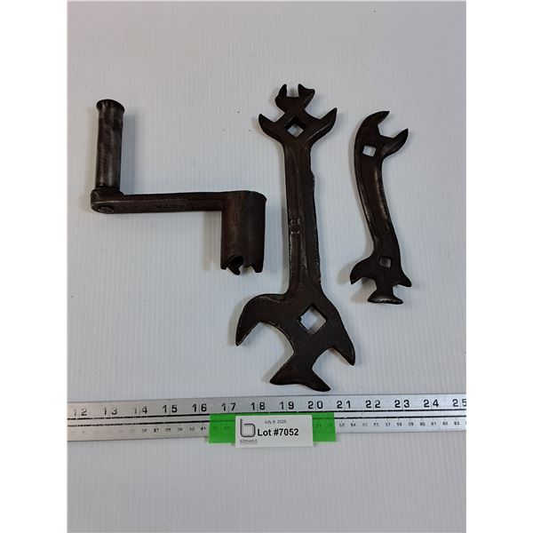 (3) Vintage Metal Wrenches and Crank