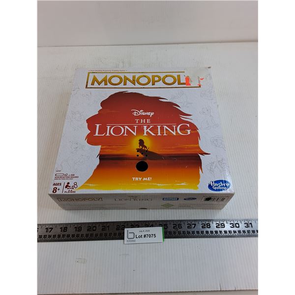 Monopoly Board Game "The Lion King" Edition - Appears Complete