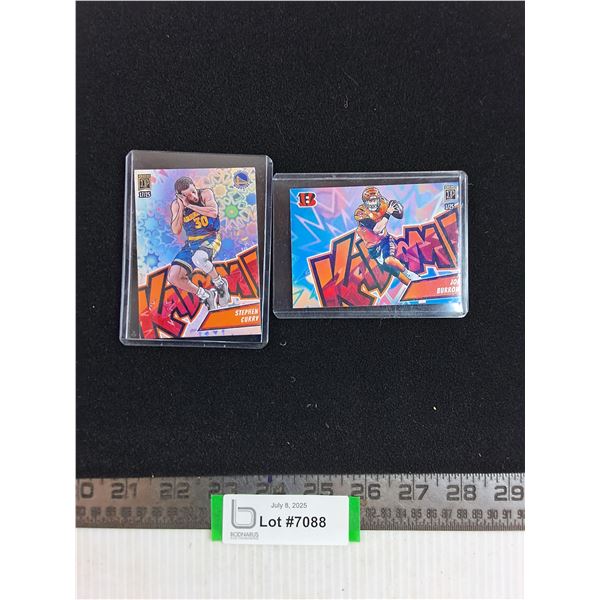 (2) Panini "Kaboom" Collector Cards (Steph Curry, Joe Burrow) - Authenticity Not Guaranteed