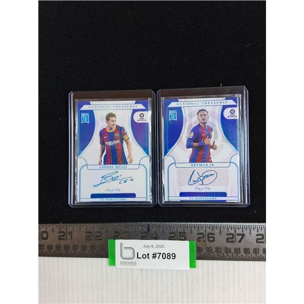 (2) Panini "National Treasures" Collector Cards (Lionel Messi, Neymar Jr.) - Authenticity Not Guaran