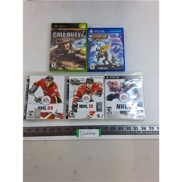 (5) Video Games (XBox "Call of Duty2'; 3-PS3 "NHL 09, 10, 11"; PS4 "Ratchet & Clank")