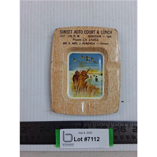 Vintage "Sunset Auto Court & Lunch" Metal Ashtray