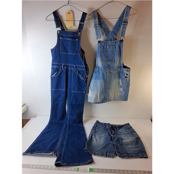 Women's Denim Lot- MNG Overalls; XXS, Foxy Jeans Skirt; 7, Aqua Overall Skirt;S