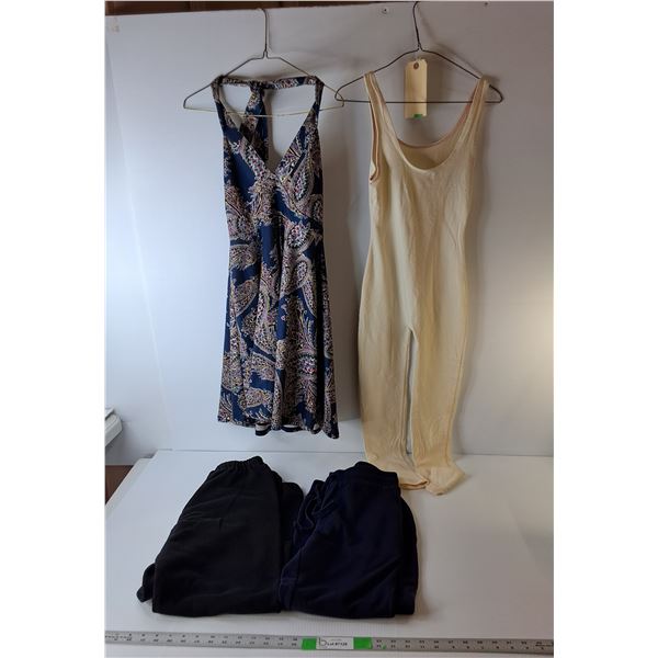 (2) Sweats- S, Halter Dress- XS & Onepiece Underwear- Approx. S