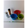 Image 1 : (3) Plastic Mixing Bowls with Spouts, Travel Mug & S'well Water Bottle