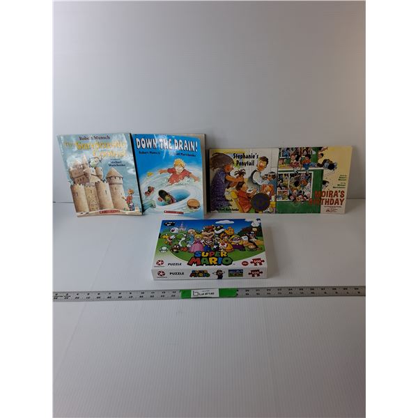 (4) Robert Munsch Books & Super Mario Puzzle