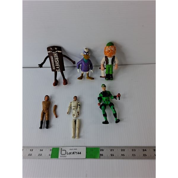 (6) Toy Figurines- Darkwing Duck, The Riddler, Battlestar Galactica, Misc.