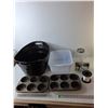 Image 1 : (2) Plastic Storage Trays Up to 21" Long, (2) Muffin Tins, Picture Frame, Misc.
