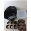 Image 2 : (2) Plastic Storage Trays Up to 21" Long, (2) Muffin Tins, Picture Frame, Misc.