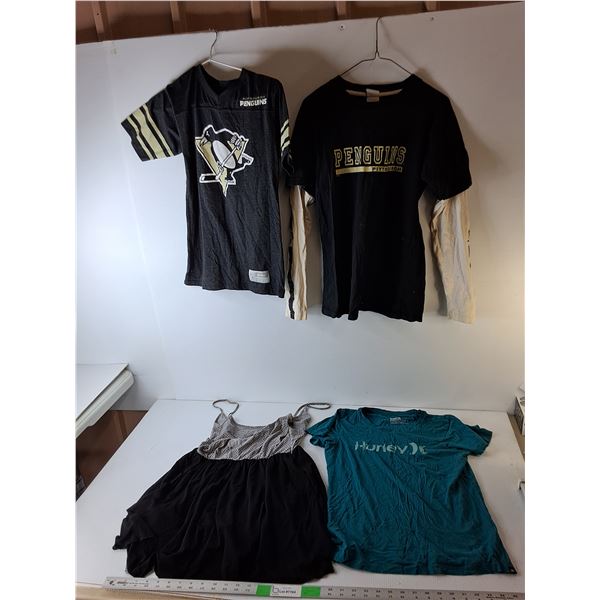 (2) Pittsburgh Penguins Shirts- S & Child 14, Hurley T shirt-L, Tanktop-XL